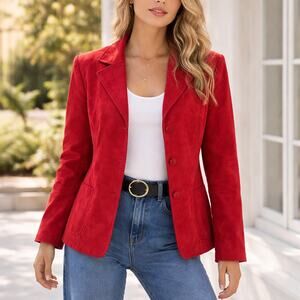 Vintage 90s Pursuits Red Suede Leather Blazer Jacket Women’s Small